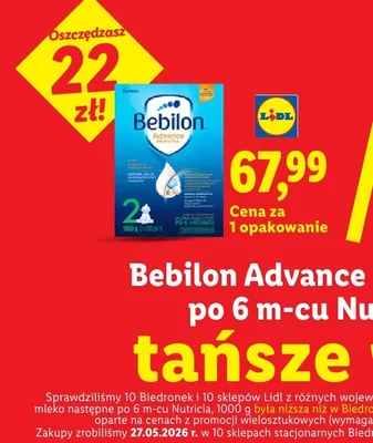 Mleko następne Bebilon Advance 2 po 6 m-cu promocja w Lidl