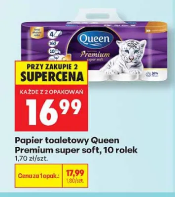 Papier toaletowy Queen Premium super soft 10-pak promocja w Biedronka