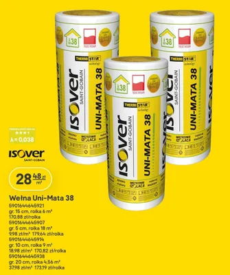 Wełna mineralna Isover Uni-Mata 38 gr. 15 cm promocja w Castorama