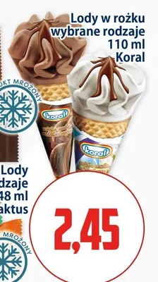 Lody w rożku czekoladowe Koral promocja w Kupiec