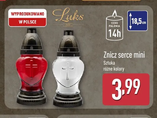 Znicz serce mini Luks promocja w Aldi