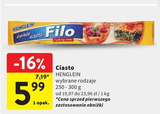 Ciasto świeże Filo Henglein promocja w Intermarche