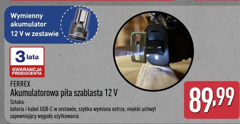 Akumulatorowa piła szablasta Ferrex 12V promocja w Aldi