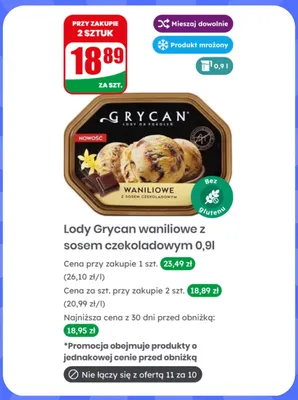 Lody Grycan waniliowe z sosem czekoladowym nowość bez glutenu promocja w Dino