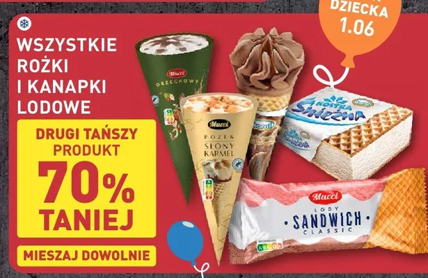 Rożek lodowy Mucci słony karmel promocja w Aldi