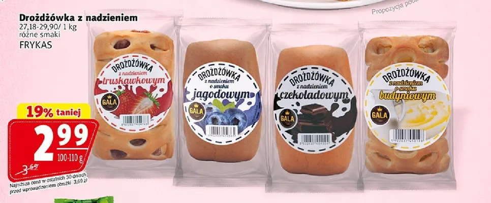 Drożdżówka z nadzieniem jagodowym Frykas promocja w Prim Market