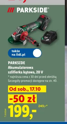Akumulatorowa szlifierka kątowa Parkside 20V promocja w Lidl