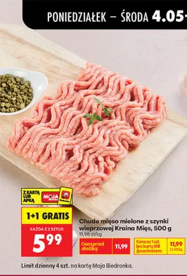 Chude mięso mielone z szynki wieprzowej Kraina Mięs promocja w Biedronka