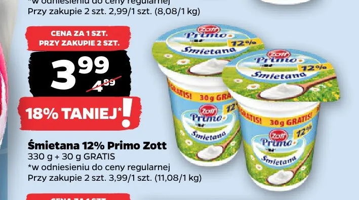 Śmietana Primo Zott 12% promocja w Netto