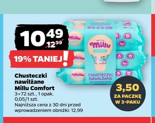 Chusteczki nawilżane Millu Comfort 3-pak promocja w Netto