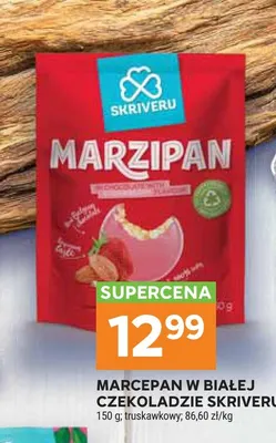 Marzepan w białej czekoladzie truskawkowy Skriveru promocja w Stokrotka
