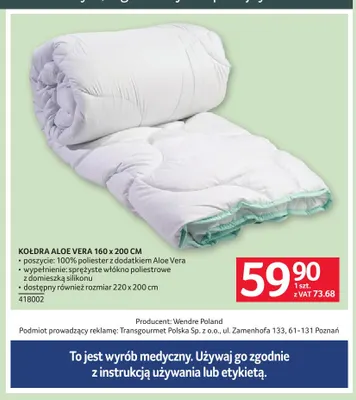Kołdra Aloe Vera 160x200 cm Wendre promocja w Selgros