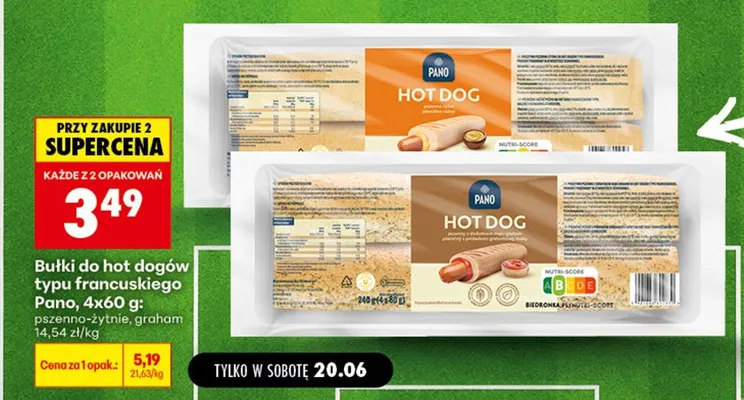 Bułki do hot dogów typu francuskiego Pano 4-pak 60 g promocja w Biedronka