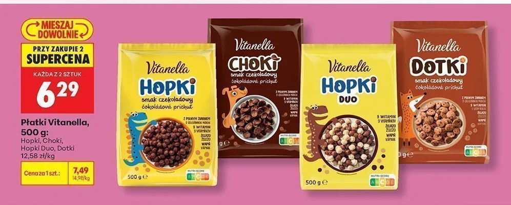 Płatki śniadaniowe Vitanella Hopki promocja w Biedronka