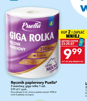 Ręcznik papierowy Puella 3-warstwowy giga rolka promocja w LEWIATAN