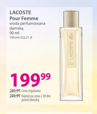Woda perfumowana damska LACOSTE Pour Femme promocja w Hebe