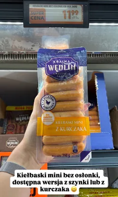 Kiełbaski mini z kurczaka bez osłonki Kraina Wędlin promocja w Biedronka
