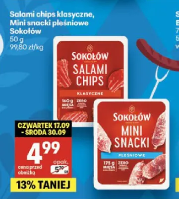 Salami chips klasyczne Sokołów promocja w Delikatesy Centrum