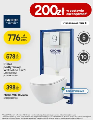Zestaw Wc Grohe stelaż podtynkowy Solido 3 w 1 z miską Wc Riviera bezkołnierzową promocja w Castorama