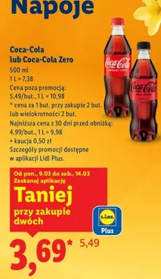 Napój Coca-Cola lub Coca-Cola Zero promocja w Lidl