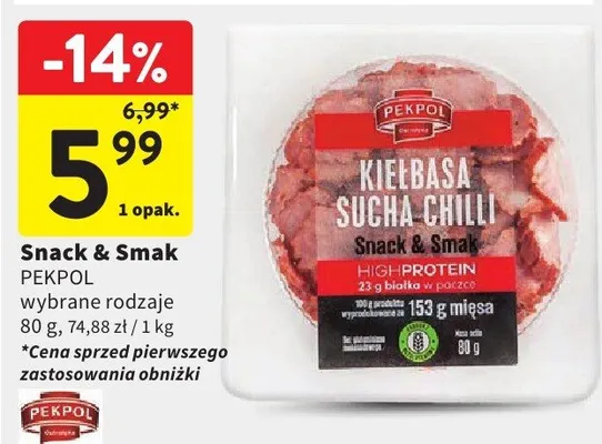 Snack & Smak kiełbasa sucha chilli Pekpol promocja w Intermarche