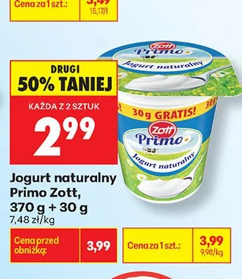 Jogurt naturalny Primo Zott promocja w Biedronka