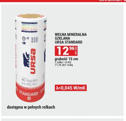 Wełna mineralna szklana Ursa Standard grubość 15 cm promocja w Merkury Market