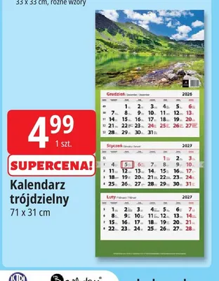 Kalendarz trójdzielny 71x31 cm Artsezon promocja w Leclerc