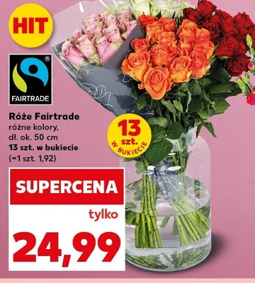 Róże Fairtrade dł. ok. 50cm 13szt. w bukiecie promocja w Kaufland