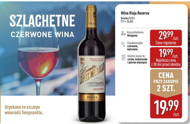 Wino Rioja Reserva czerwone wytrawne promocja w Aldi
