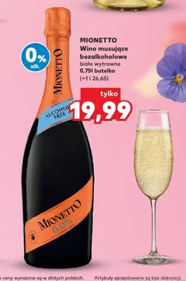Wino musujące bezalkoholowe białe wytrawne Mionetto promocja w Kaufland