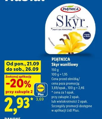 Jogurt Skyr waniliowy Piątnica promocja w Lidl
