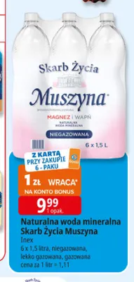 Woda mineralna niegazowana Naturalna woda Skarb Życia Muszyna 6-pak promocja w Leclerc