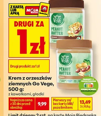 Krem z orzeszków ziemnych Go Vege z kawałkami promocja w Biedronka