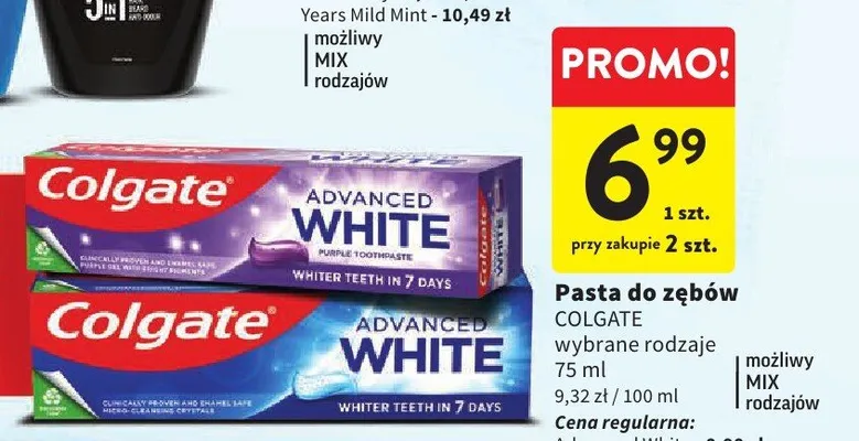 Pasta do zębów Colgate Advanced White Purple promocja w Intermarche