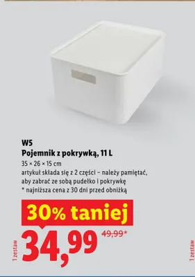 Pojemnik z pokrywką W5 11l 35x26x15cm promocja w Lidl