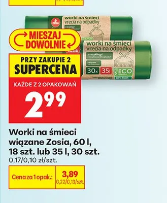 Worki na śmieci wiązane Zosia promocja w Biedronka