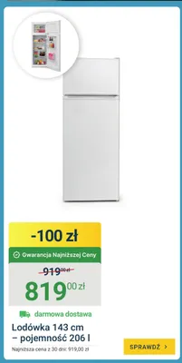 Lodówka 143 cm pojemność 206 l promocja w ERLI