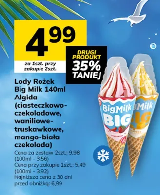 Lody rożek Big Milk ciasteczkowo-czekoladowe Algida 140 ml promocja w Hitpol