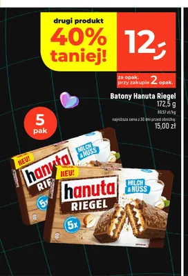 Batony Hanuta Riegel Milch & Nuss 5-pak promocja w Dealz