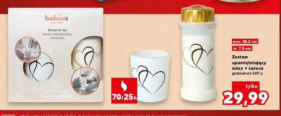 Zestaw upamiętniający znicz + świeca Bolsius promocja w Kaufland