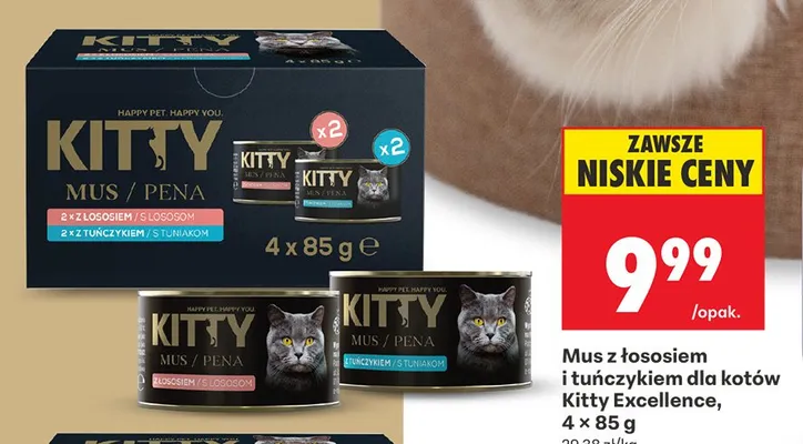 Mus z łososiem i tuńczykiem dla kotów Kitty Excellence 4-pak 85g promocja w Biedronka