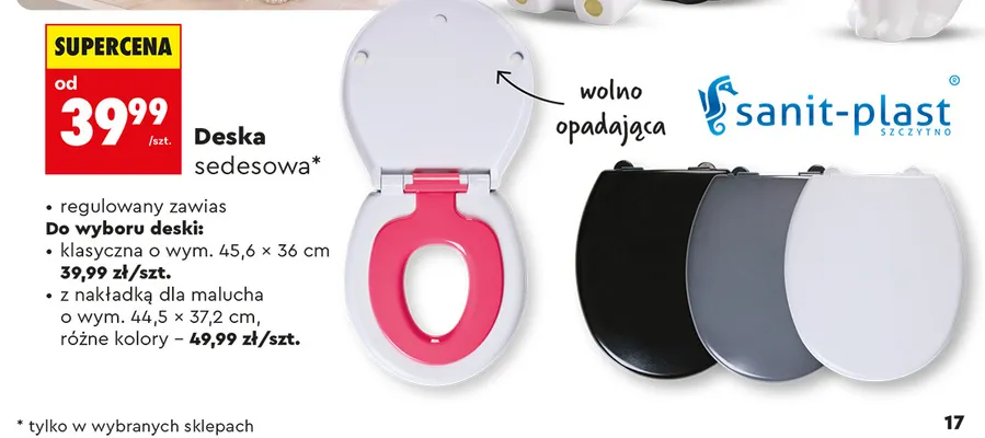 Deska sedesowa klasyczna 45,6x36 cm Sanit-Plast promocja w Biedronka