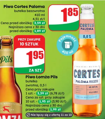Piwo Cortes Paloma butelka bezwrotna promocja w Dino
