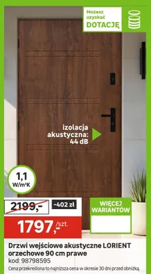 Drzwi wejściowe akustyczne orzechowe 90 cm prawe promocja w Leroy Merlin