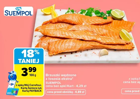 Brzuszki wędzone z łososia ekstra Suempol promocja w Carrefour Market