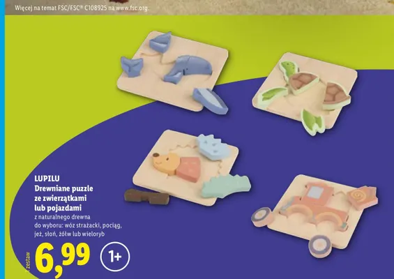 Drewniane puzzle pociąg Lupilu promocja w Lidl