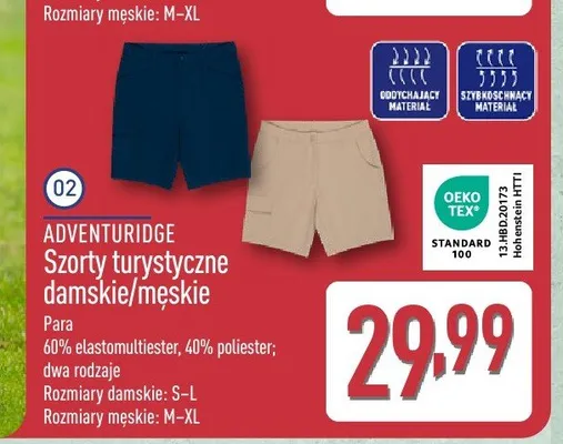 Szorty turystyczne damskie ADVENTURIDGE promocja w Aldi