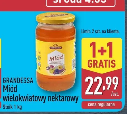 Miód wielokwiatowy nektarowy promocja w Aldi