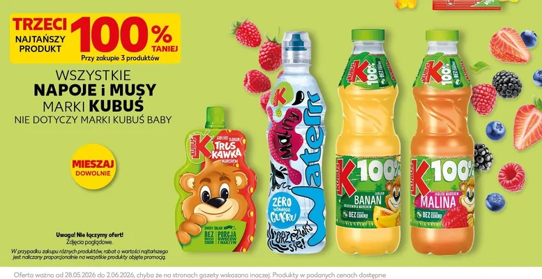 Sok Kubuś 100% Malina promocja w Kaufland